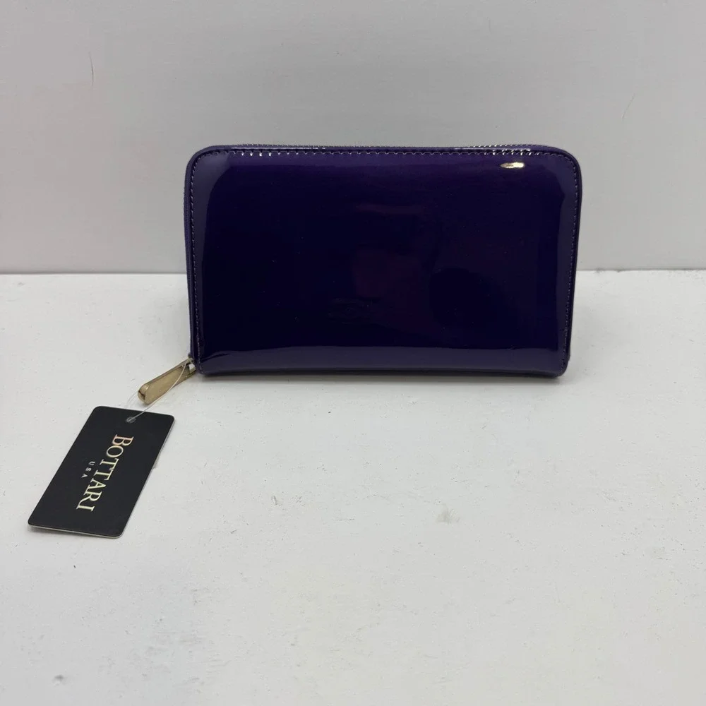 Bottari Wallet Women OS Purple Patent Leather Zip Around‎ Accordion 1078TP